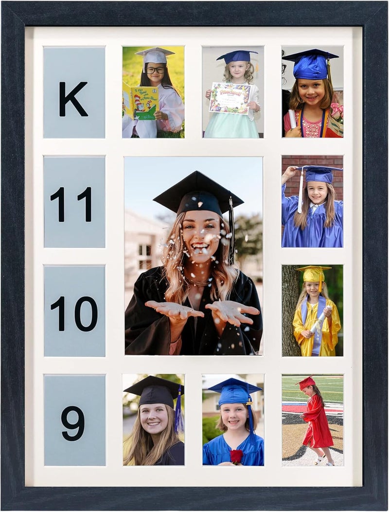 FramePro School Years Picture Frame K-12 Day Graduation Photo Collage Black Frame with Mat, Displays One 5x7 Photo and Twelve 2.5x3.5 Pictures - Image 1